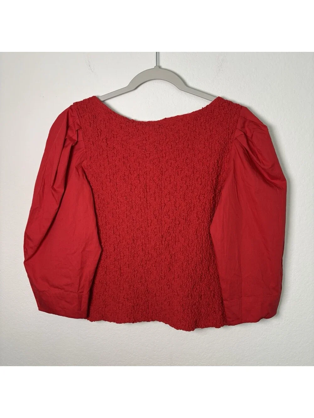 NWT By Anthropologie Smocked Blouse Cherry Red Womens Size Medium Preppy Buttons